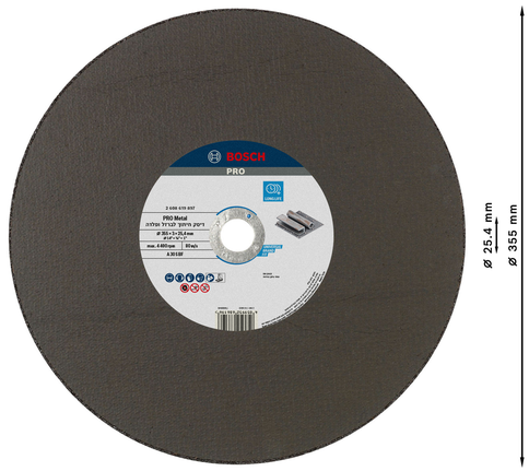 Disco de corte de metal Bosch PRO de 355 mm para acero.